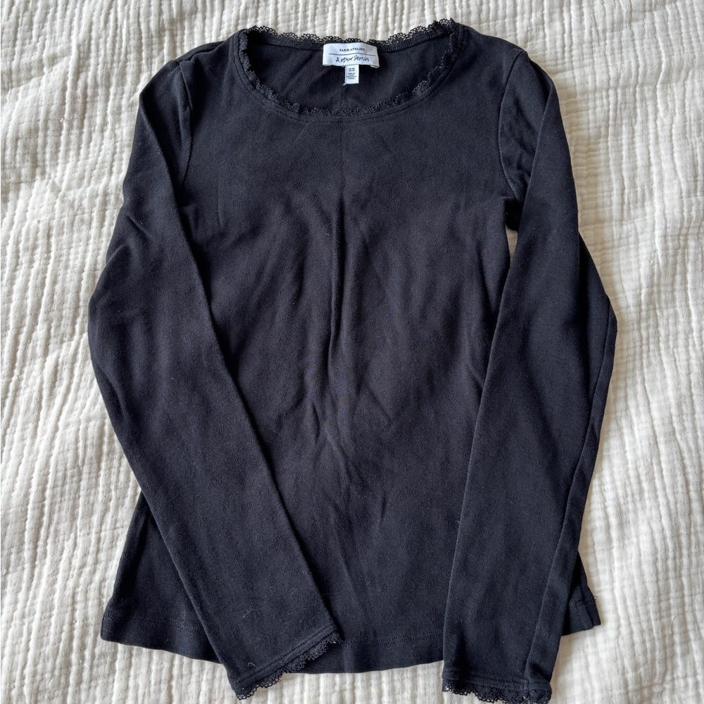 Y2K & Other Stories Dainty Eyelet Lace Trim Black Shirt
